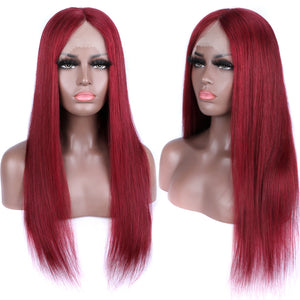 Burgundy Transparent Lace Front Human Hair Wigs