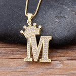 Load image into Gallery viewer, New Luxury Copper Zircon A-Z Crown Alphabet Pendant Chain
