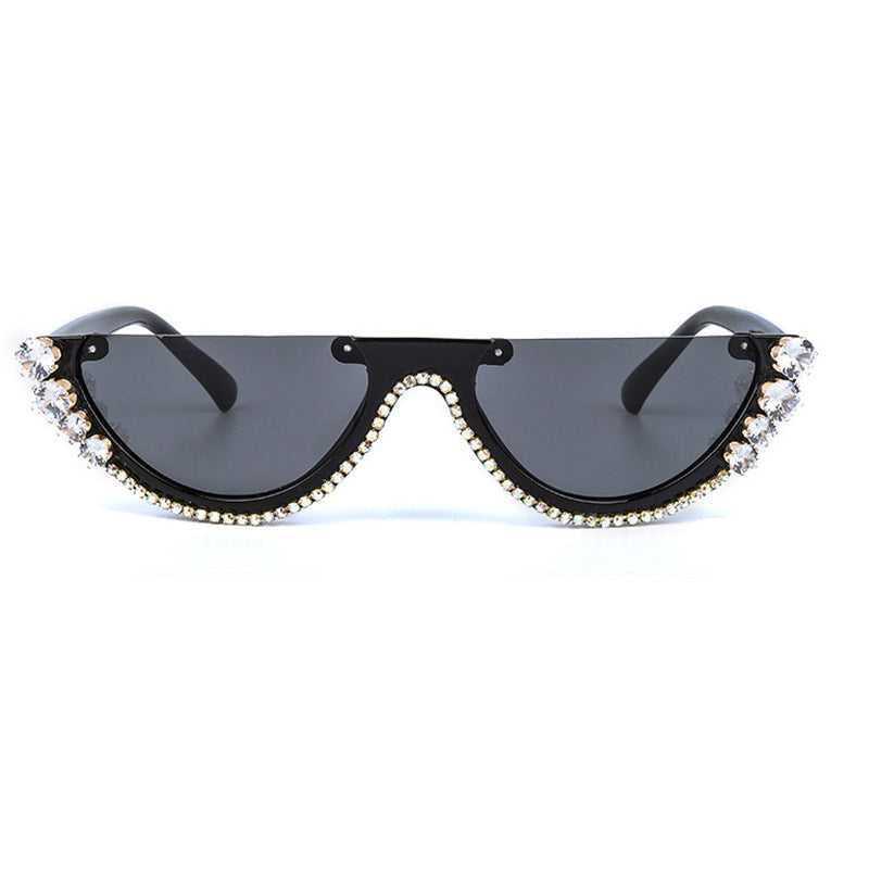 Rhinestone Half Frame Sunglasses