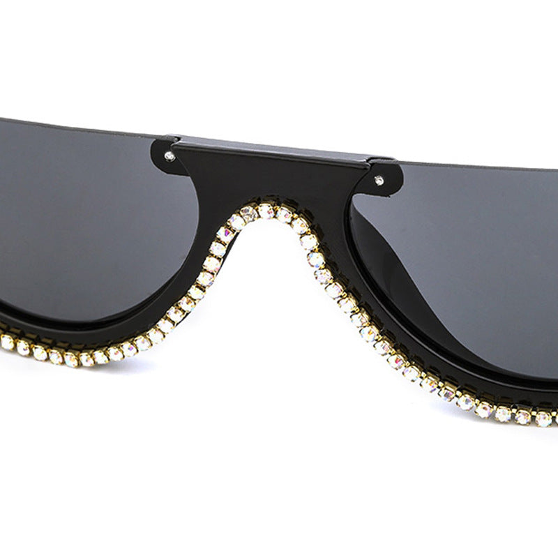 Rhinestone Half Frame Sunglasses