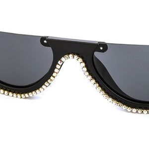 Rhinestone Half Frame Sunglasses