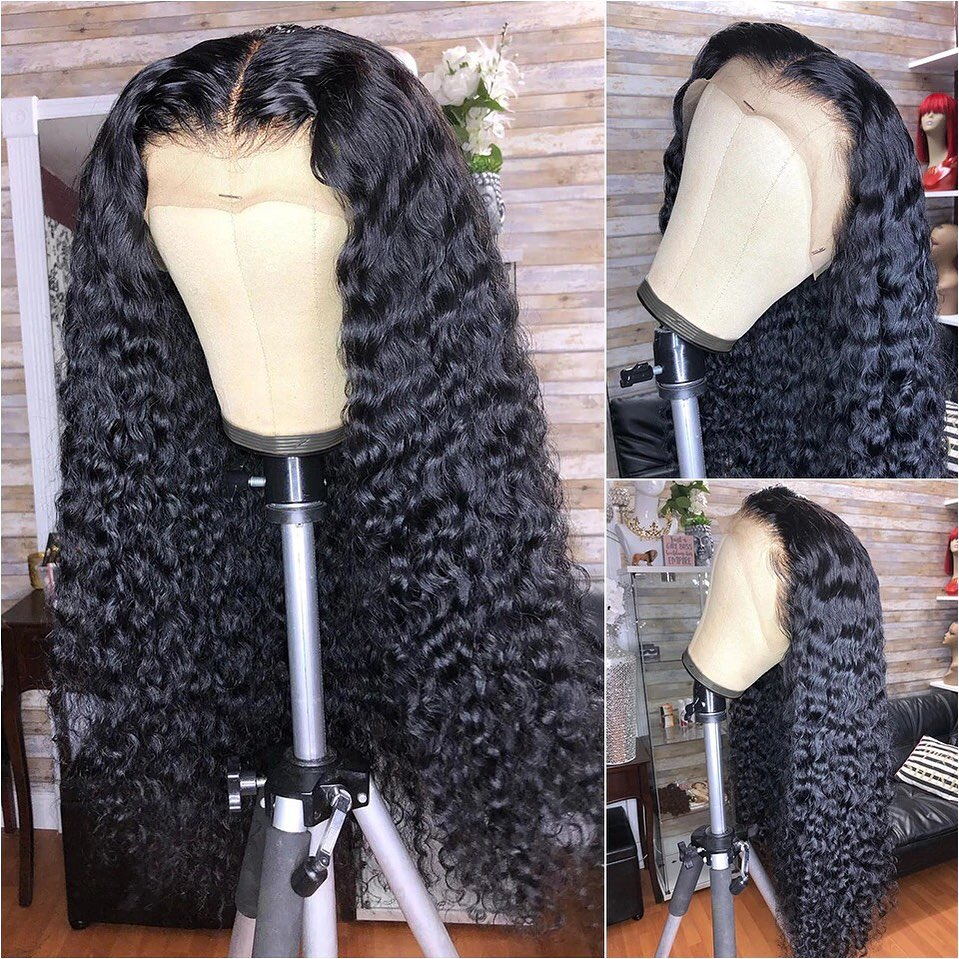 HD Transparent Deep Wave Lace Frontal Wig Curly Human Hair