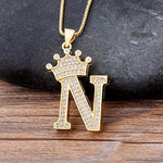 Load image into Gallery viewer, New Luxury Copper Zircon A-Z Crown Alphabet Pendant Chain
