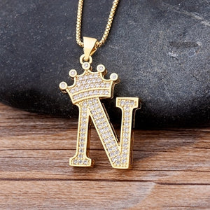 New Luxury Copper Zircon A-Z Crown Alphabet Pendant Chain