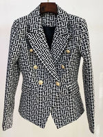 Load image into Gallery viewer, HIGH STREET Newest 2022 Designer Jacket Women&#39;s Double Breasted Lion Buttons Geometrical Jacquard Blazer
