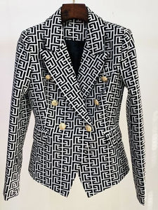 HIGH STREET Newest 2022 Designer Jacket Women&#39;s Double Breasted Lion Buttons Geometrical Jacquard Blazer