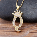 Load image into Gallery viewer, New Luxury Copper Zircon A-Z Crown Alphabet Pendant Chain
