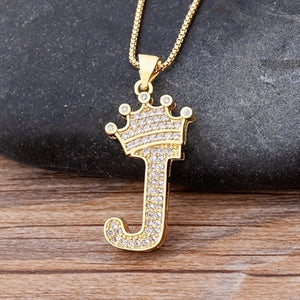 New Luxury Copper Zircon A-Z Crown Alphabet Pendant Chain