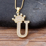 Load image into Gallery viewer, New Luxury Copper Zircon A-Z Crown Alphabet Pendant Chain
