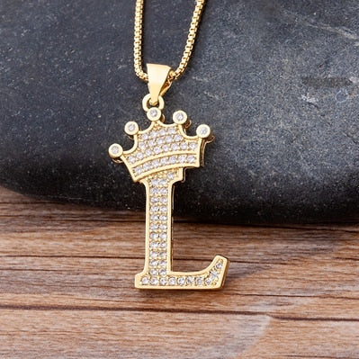 New Luxury Copper Zircon A-Z Crown Alphabet Pendant Chain