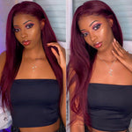 Load image into Gallery viewer, Burgundy Transparent Lace Front Human Hair Wigs
