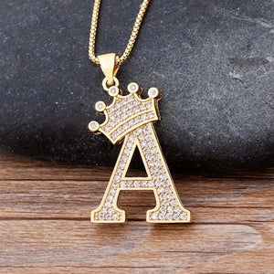 New Luxury Copper Zircon A-Z Crown Alphabet Pendant Chain