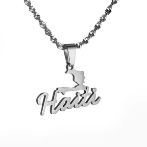 Stainless Steel Haiti Map Pendant Necklace