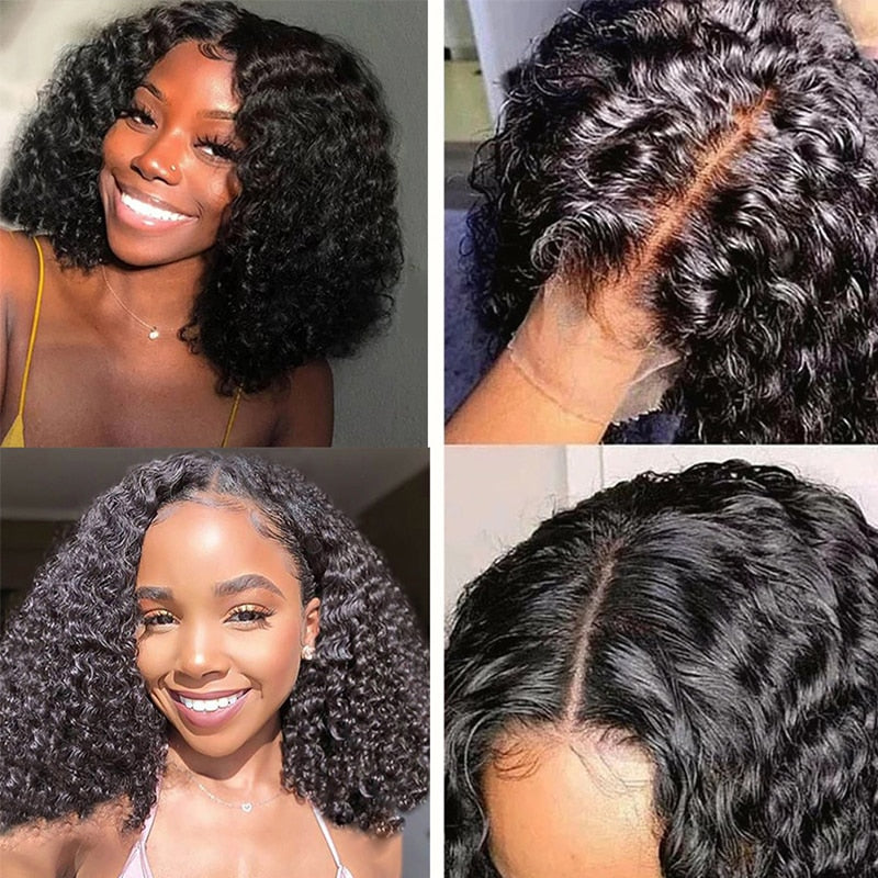 Short Curly Bob Human Hair Wigs/ transparent lace frontal