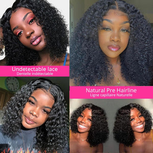 Short Curly Bob Human Hair Wigs/ transparent lace frontal