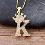 Load image into Gallery viewer, New Luxury Copper Zircon A-Z Crown Alphabet Pendant Chain
