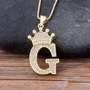 New Luxury Copper Zircon A-Z Crown Alphabet Pendant Chain