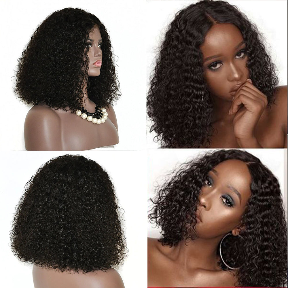 Short Curly Bob Human Hair Wigs/ transparent lace frontal