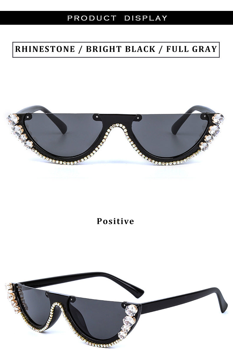 Rhinestone Half Frame Sunglasses