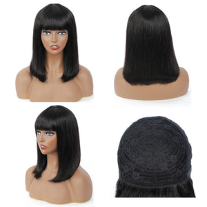 Straight Bob Wig With Bangs Bone No Lace