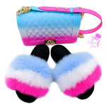 Load image into Gallery viewer, Women Purse With Matching Fox Fur Slides Set.
