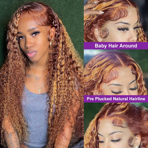 Highlight Honey Brown Curly Lace Front Human Hair Wigs