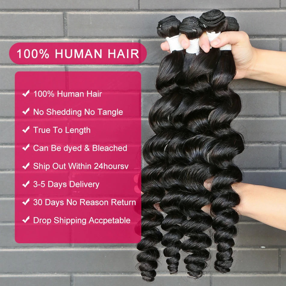 Loose Deep Wave Bundles Peruvian Human Hair Bundles 1/3/4 PCS