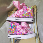 Load image into Gallery viewer, Lollipop Rainbow Candy Canvas Simulation DIY Kids Pearls Sneakers
