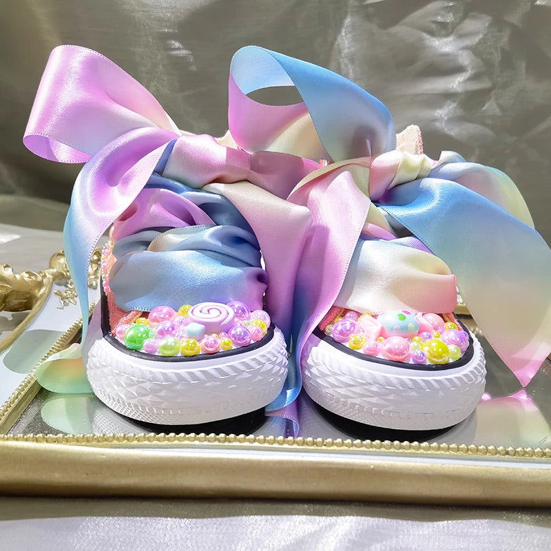 Lollipop Rainbow Candy Canvas Simulation DIY Kids Pearls Sneakers