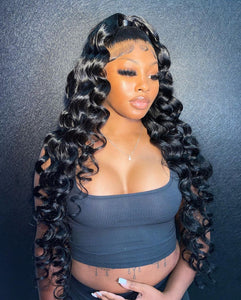 Loose Deep Wave  Transparent Lace Frontal Wig Human Hair Pre Plucked