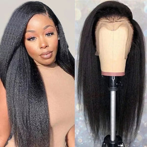 Kinky Straight Lace Front Wig Pre Plucked Yaki Brazilian