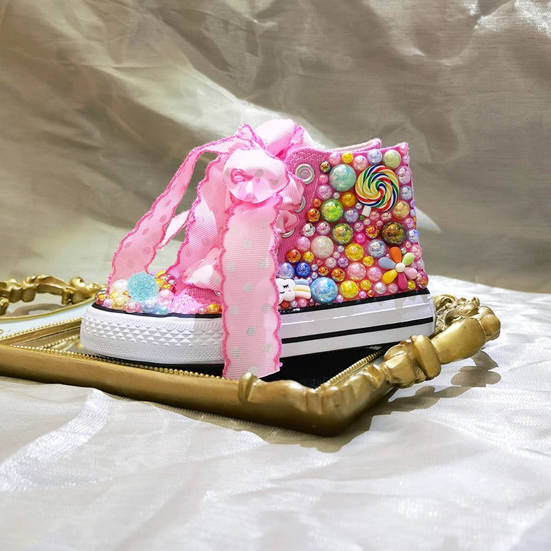 Lollipop Rainbow Candy Canvas Simulation DIY Kids Pearls Sneakers