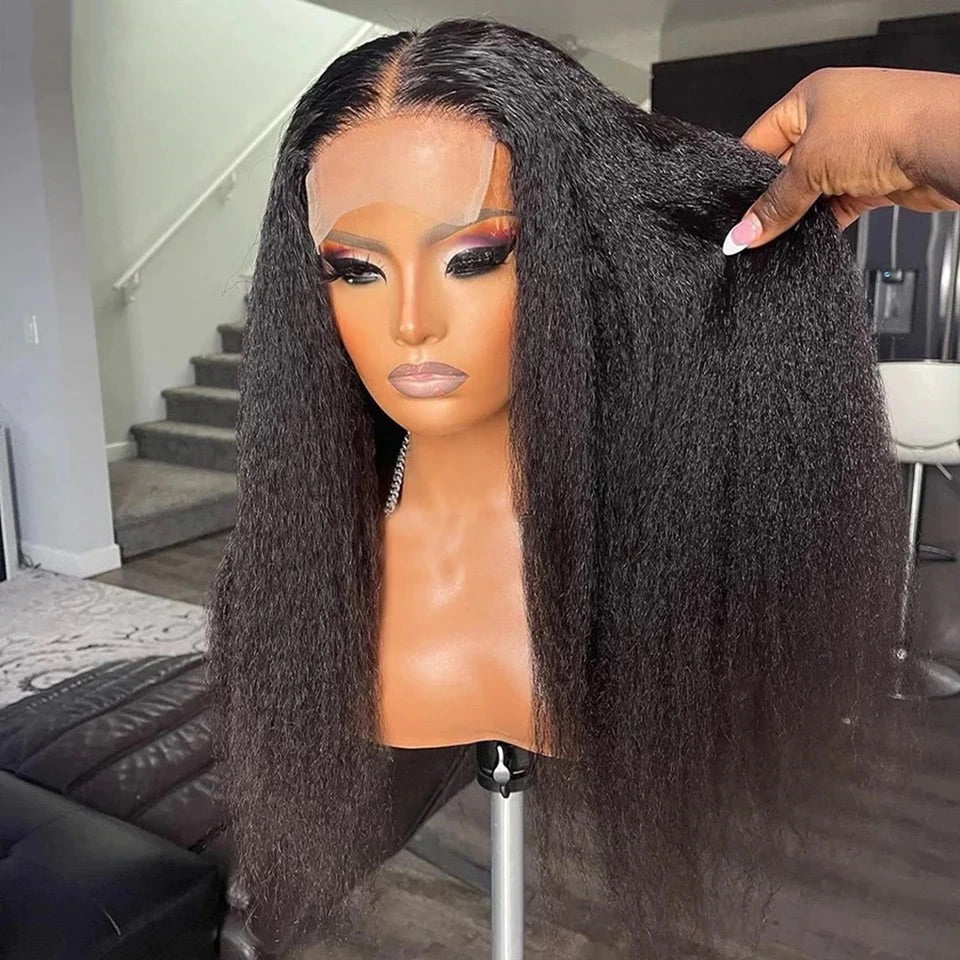 Kinky Straight Lace Front Wig Pre Plucked Yaki Brazilian