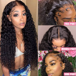 HD Transparent Deep Wave Lace Frontal Wig Curly Human Hair