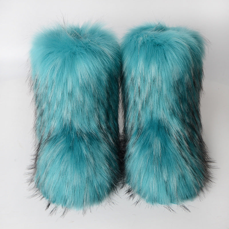 Winter Fluffy Faux Fox Fur Boots