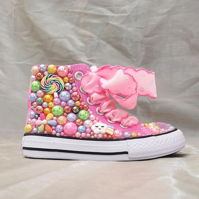 Lollipop Rainbow Candy Canvas Simulation DIY Kids Pearls Sneakers