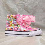 Load image into Gallery viewer, Lollipop Rainbow Candy Canvas Simulation DIY Kids Pearls Sneakers
