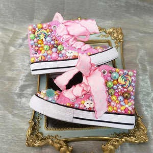 Lollipop Rainbow Candy Canvas Simulation DIY Kids Pearls Sneakers