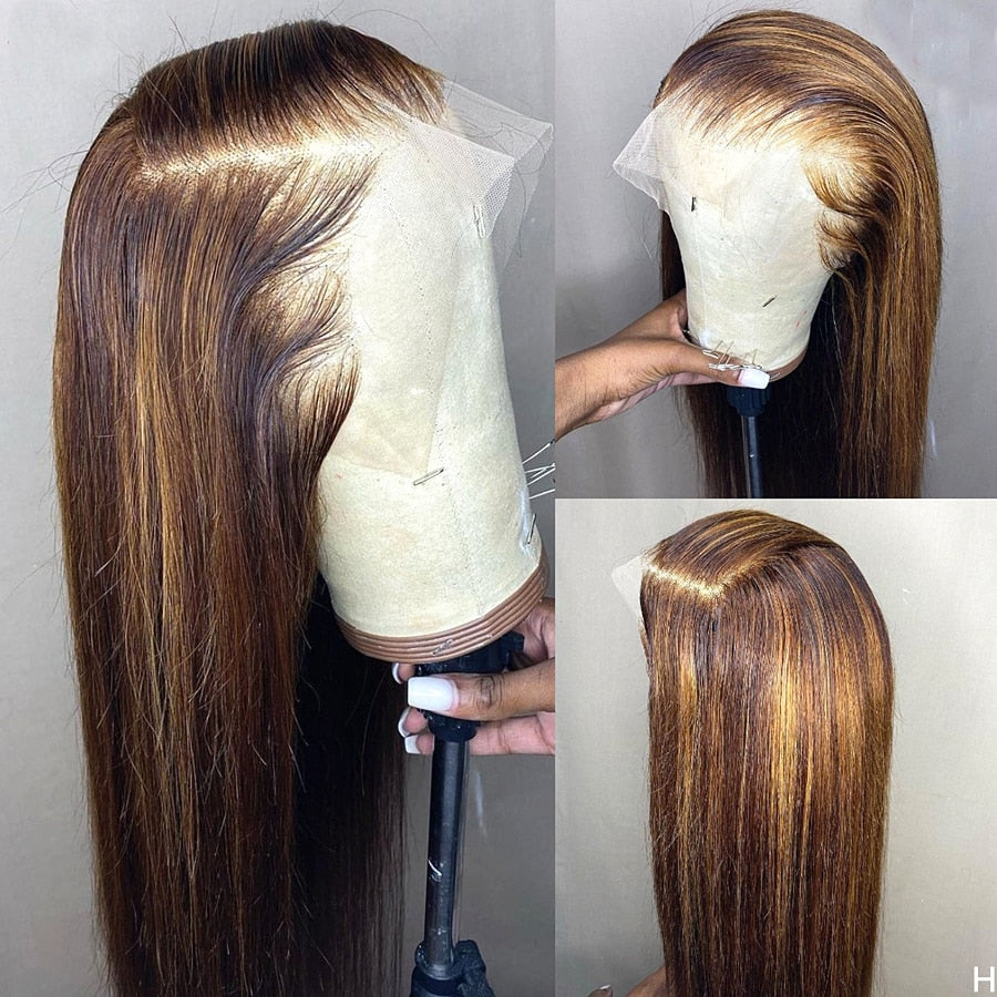 Straight Lace Front Wig Highlight Wig Human Hair Colored Ombre