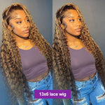 Load image into Gallery viewer, Highlight Honey Brown Curly Lace Front Human Hair Wigs
