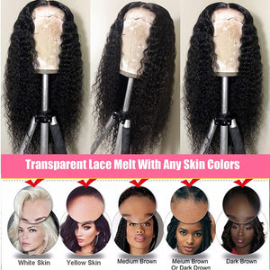 HD Transparent Deep Wave Lace Frontal Wig Curly Human Hair