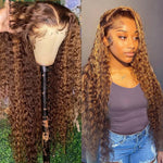 Load image into Gallery viewer, Highlight Honey Brown Curly Lace Front Human Hair Wigs
