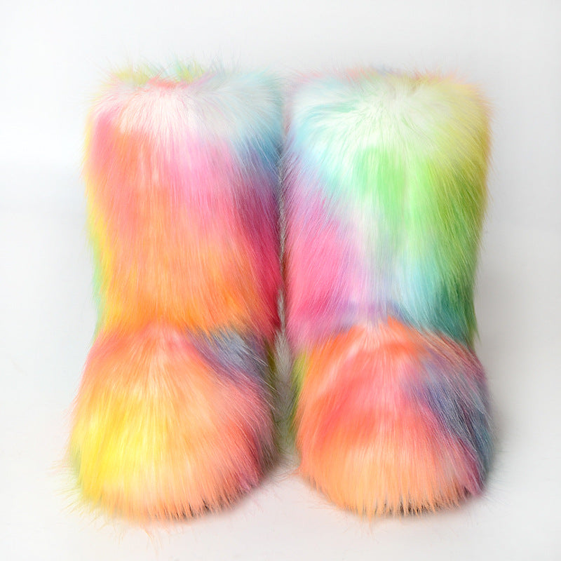 Winter Fluffy Faux Fox Fur Boots