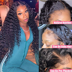 HD Transparent Deep Wave Lace Frontal Wig Curly Human Hair