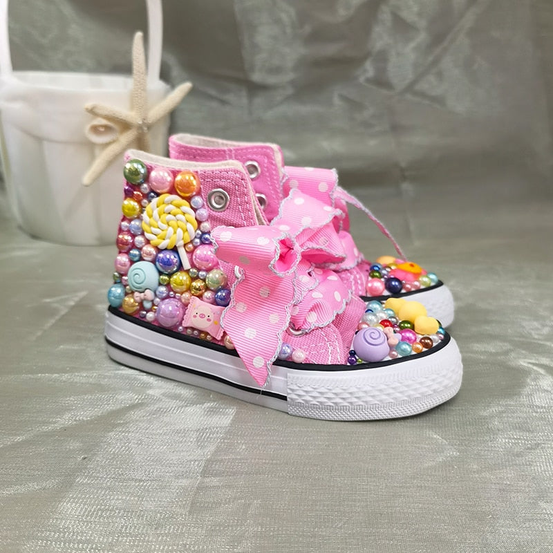 Lollipop Rainbow Candy Canvas Simulation DIY Kids Pearls Sneakers