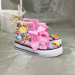 Load image into Gallery viewer, Lollipop Rainbow Candy Canvas Simulation DIY Kids Pearls Sneakers
