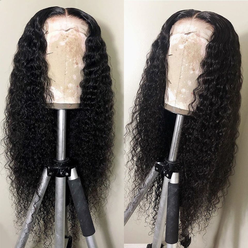 HD Transparent Deep Wave Lace Frontal Wig Curly Human Hair