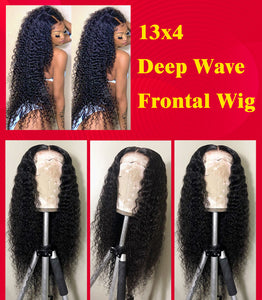 HD Transparent Deep Wave Lace Frontal Wig Curly Human Hair