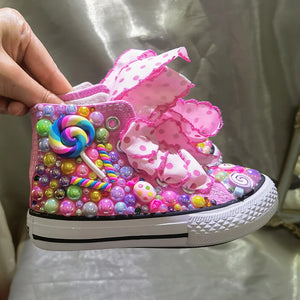 Lollipop Rainbow Candy Canvas Simulation DIY Kids Pearls Sneakers