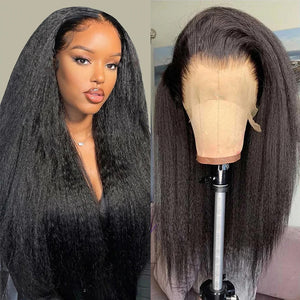 Kinky Straight Lace Front Wig Pre Plucked Yaki Brazilian